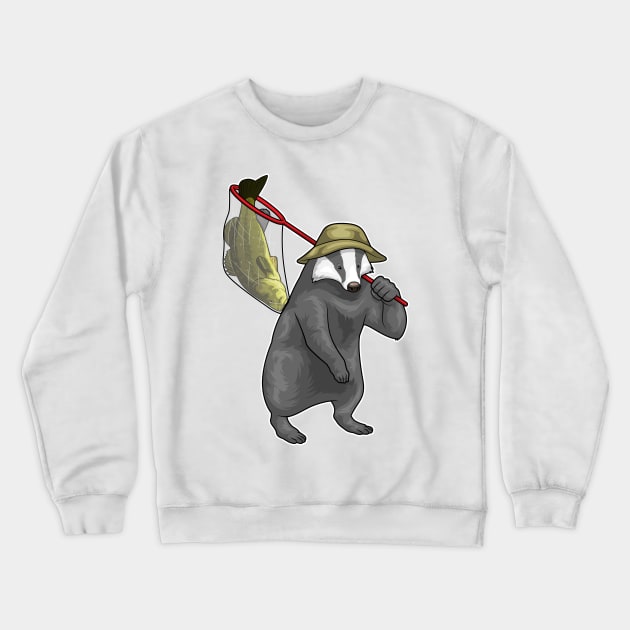 Honey badger Fisher Fishing net Fish Crewneck Sweatshirt by Markus Schnabel